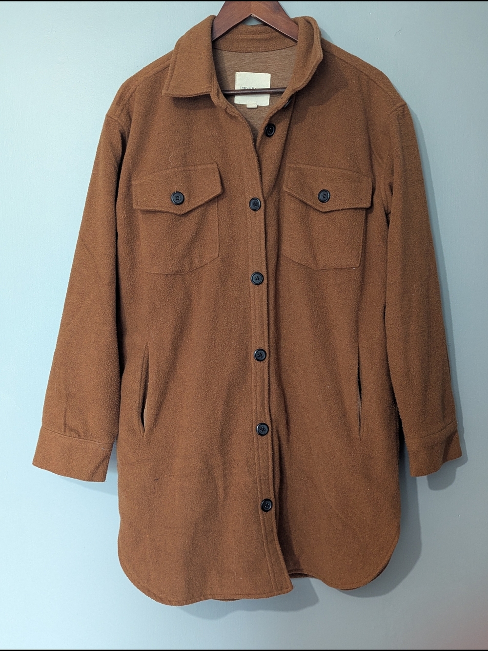 Thread & Supply Women's Carmel Brown Button-Front Shaket Warm Autumn Cabincore